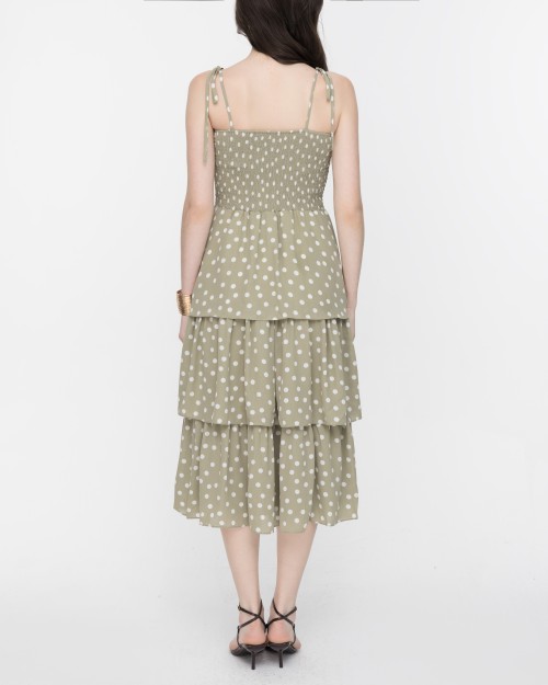 SIXDO Polka Dot Spaghetti Strap Maxi Chiffon Dress
